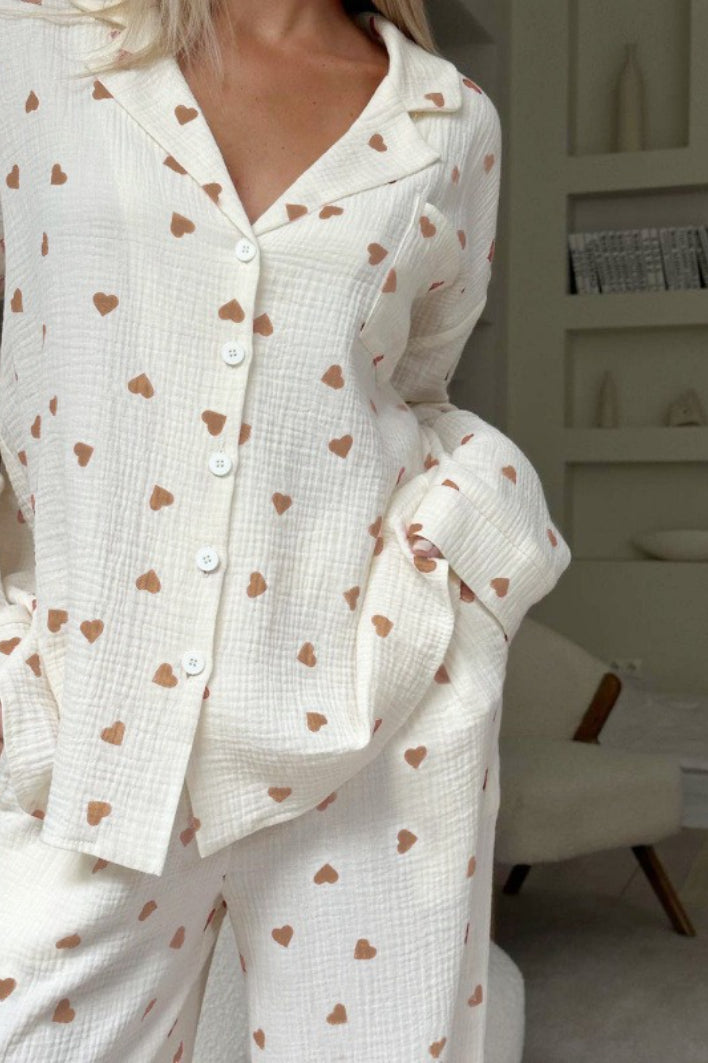 Loose Fit Love Pattern Sleepwear Pajama Set