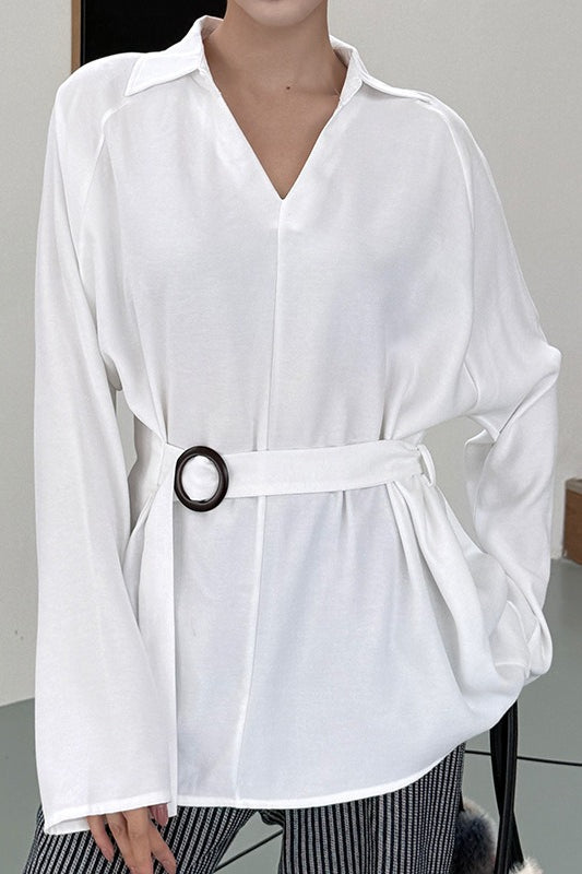 Waist Defining Plunge Neck Blouse