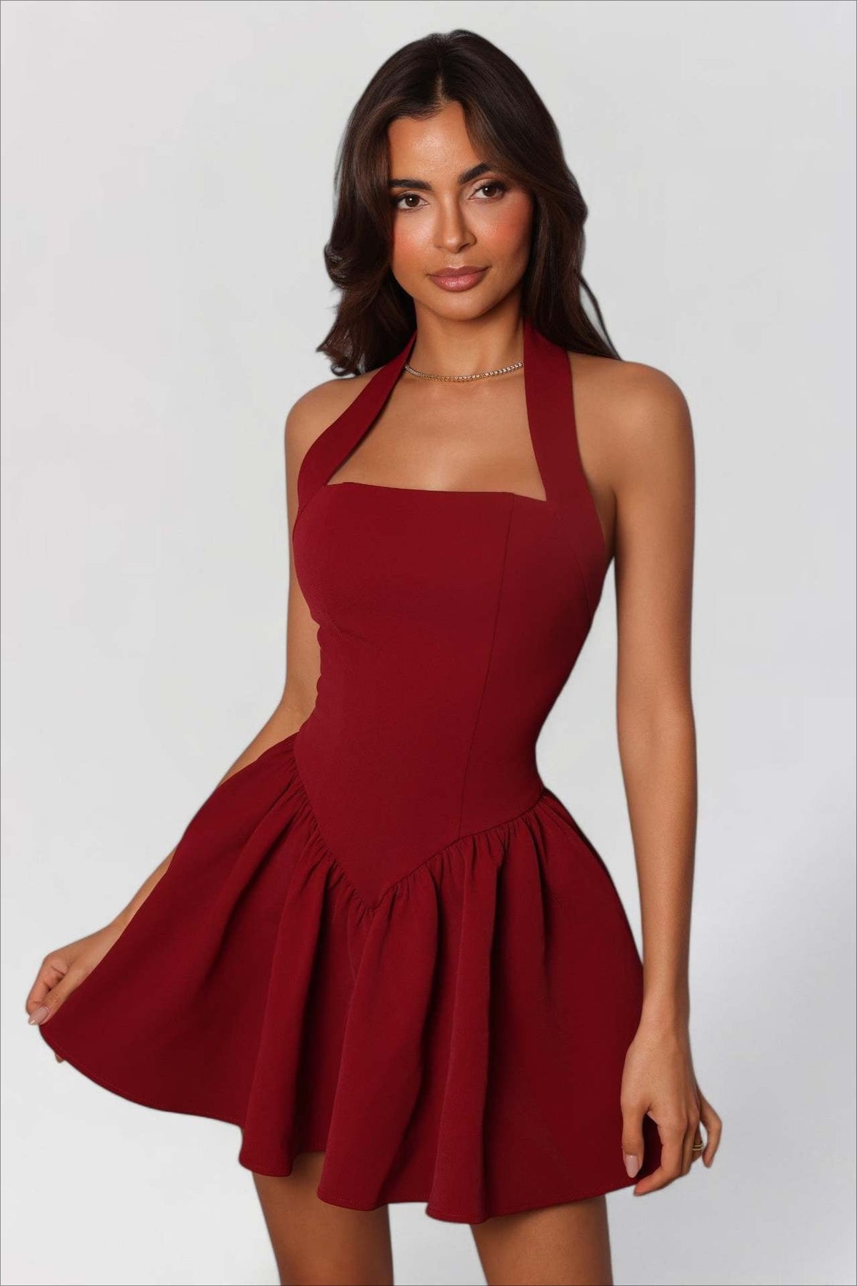 Satin Cowl Neck Long Sleeve Slip Midi Dress - View 2