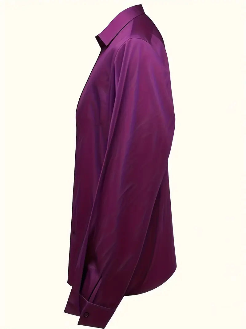 Collared Deep V-Neck Long Sleeve Satin Blouse 43