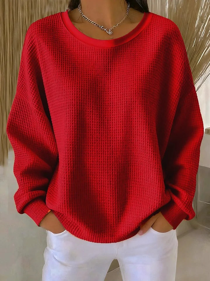 Crew Neck Drop Shoulder Waffle Knit Oversized Sweatshirt 9