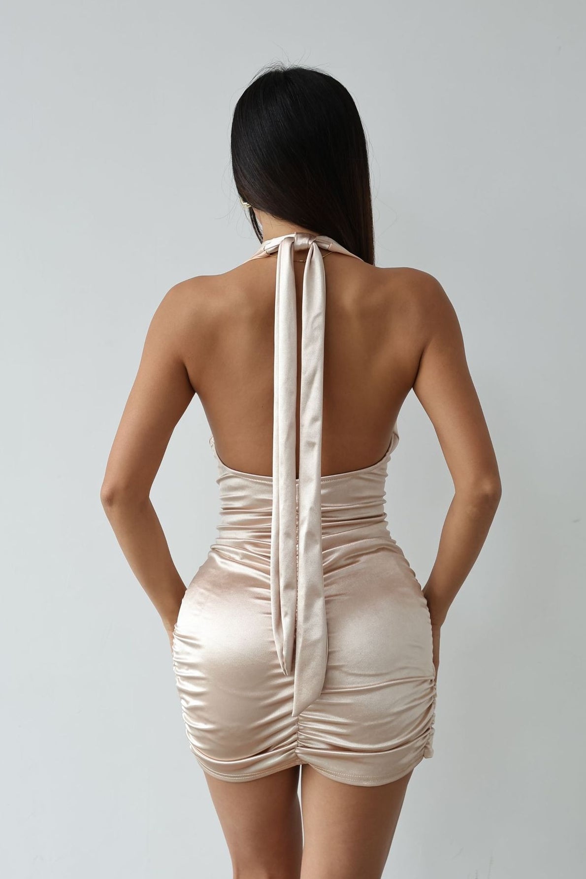 Cowl Neck Backless Silk Dress - View 4