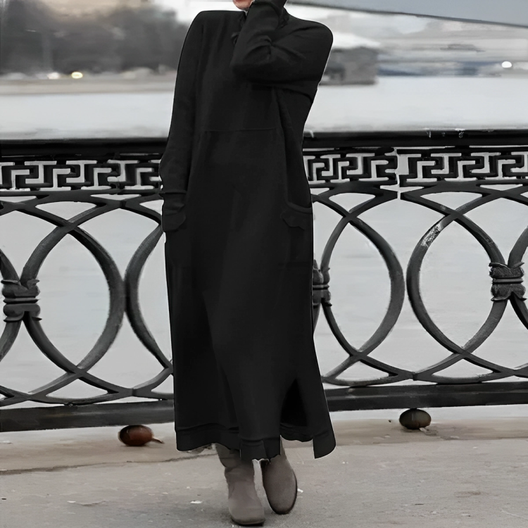 Turtleneck Pocket Oversized Knit Maxi Dress 2