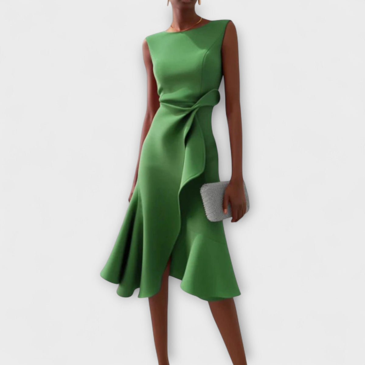 Round Neck Sleeveless Ruffle Wrap Fit and Flare Midi Dress 3