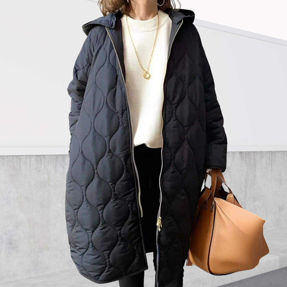 Hooded Zip Front Quilted Longline Coat 2