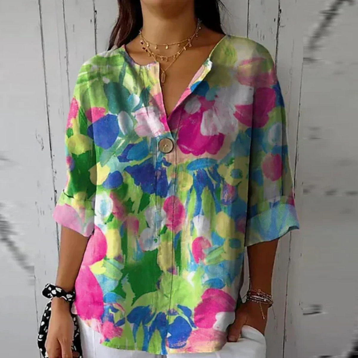 Floral Print V-Neck Half Sleeve Blouse 8