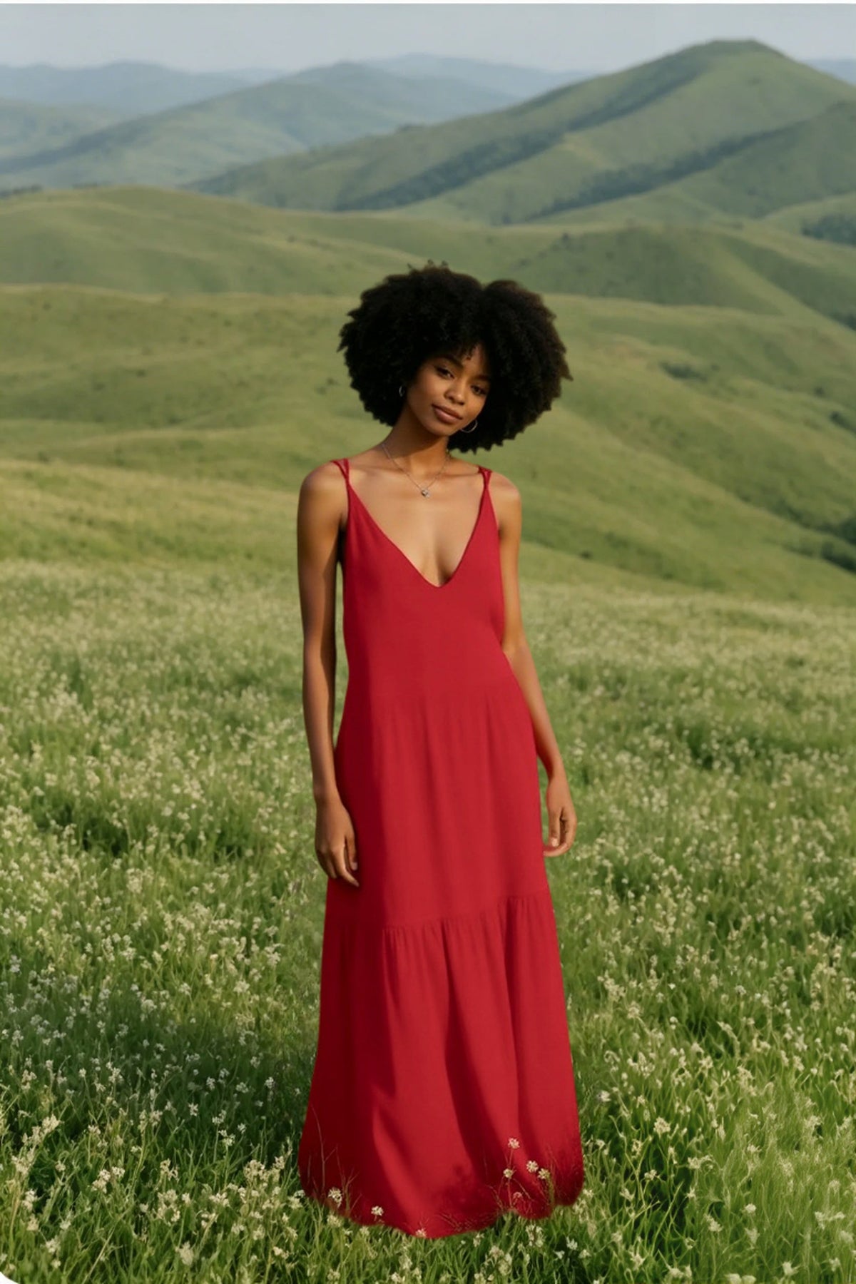 V-Neck Spaghetti Strap Drop Waist Tiered Maxi Dress 3