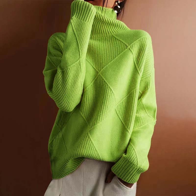 Turtleneck Long Sleeve Diamond Textured Knit Sweater 3