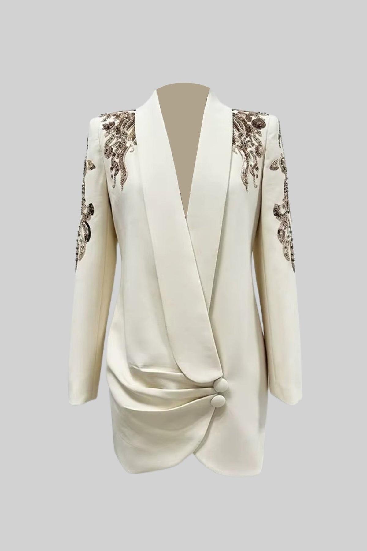 Sequin Shoulder Embroidery Deep V-Neck Wrap Ruched Mini Blazer Dress - View 2