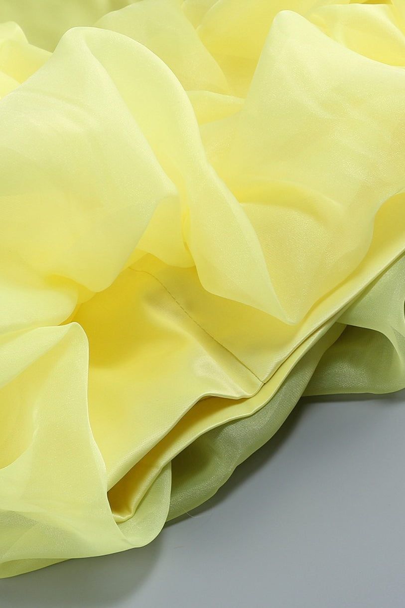 One Shoulder Puff Sleeve Ruffle Bubble Hem Fit and Flare Mini Dress - View 4