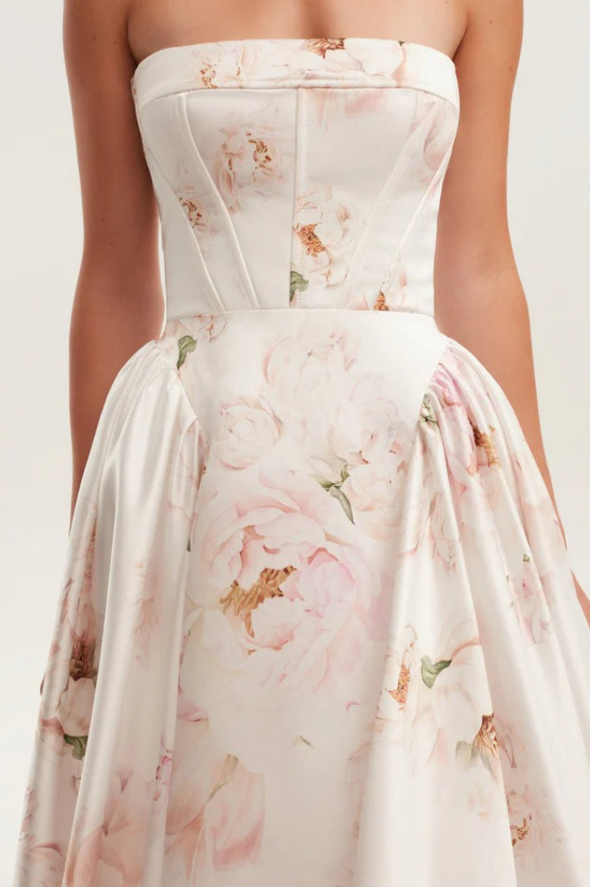 Floral Strapless Corset Cut Out A-Line Maxi Dress - View 6