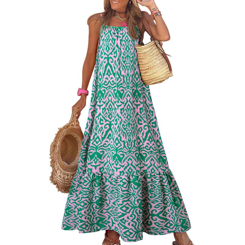 Damask Print Spaghetti Strap Tiered Maxi Dress 3