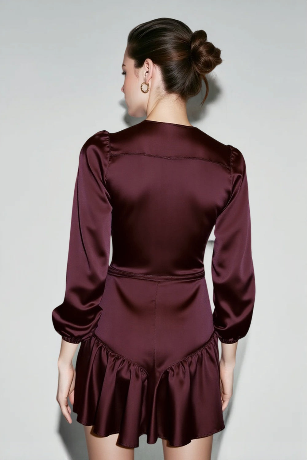 Lace-Up Ruffle V Neck A-Line Mini Dress - View 5