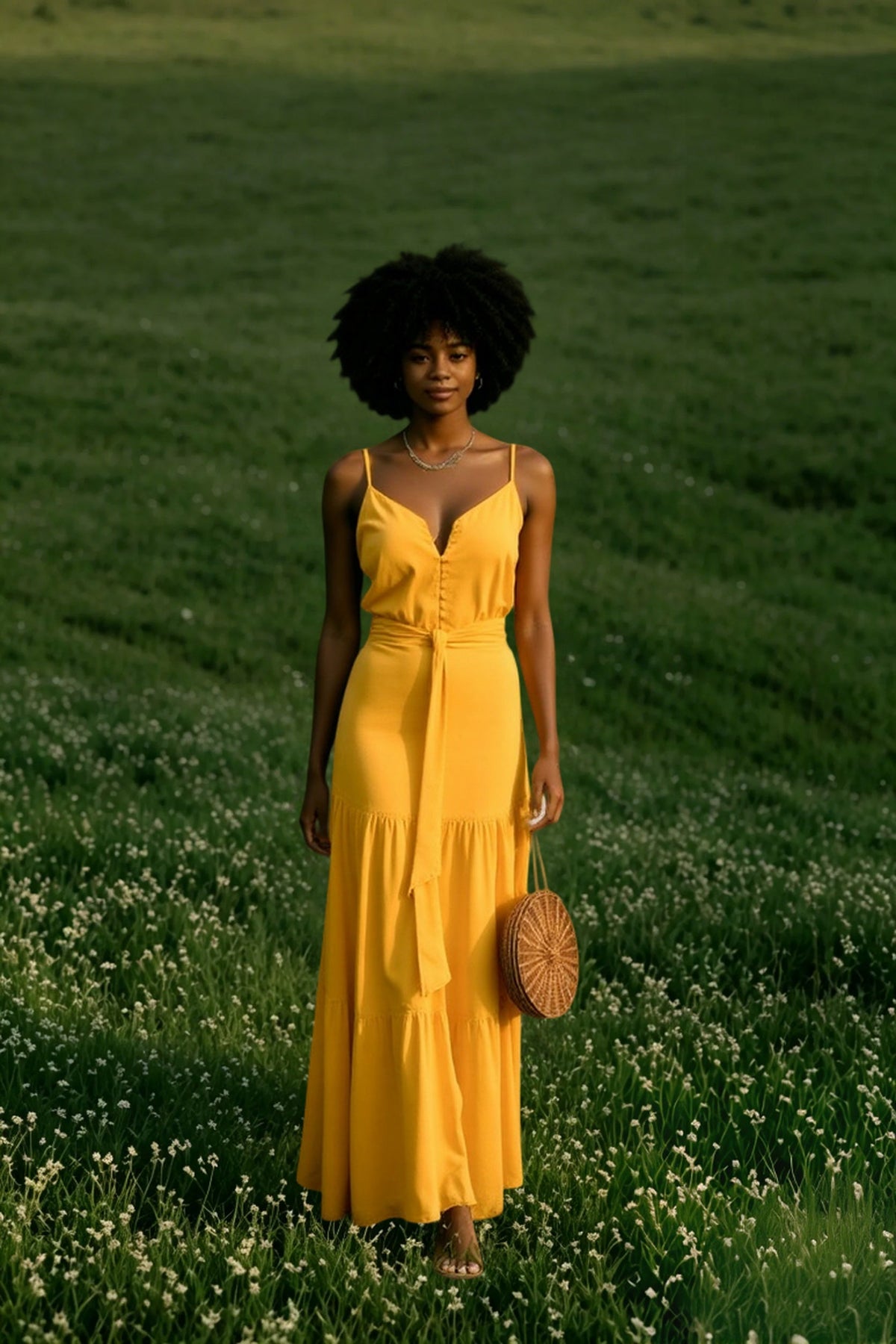 V Neck Tunic Ruffles Maxi Dress