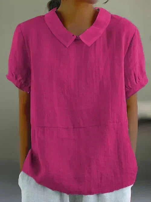 Peter Pan Collar Short Puff Sleeve Linen Look Top 6