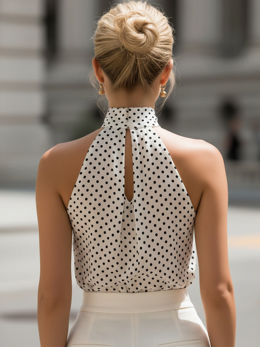 Polka Dot Halter Neck Keyhole Sleeveless Top 5