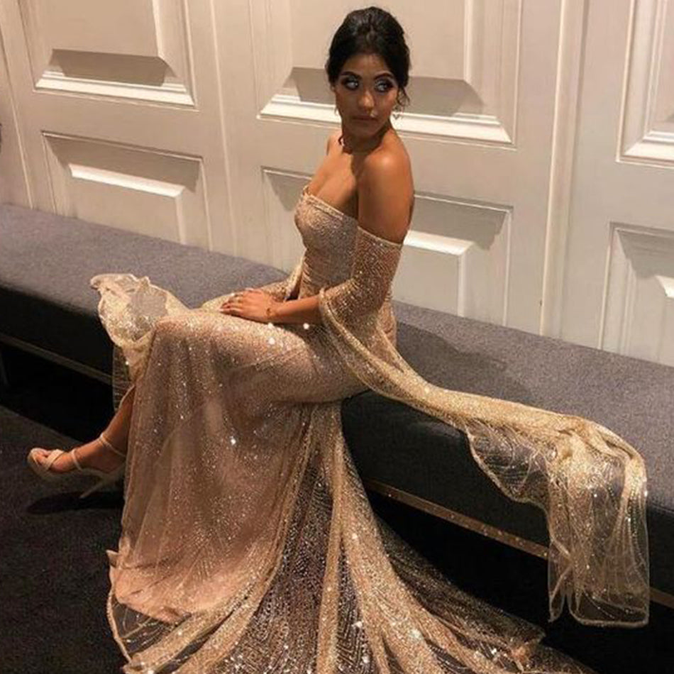 Sequin Strapless Sweetheart Mesh Cut Out Off Shoulder Maxi Gown - View 3