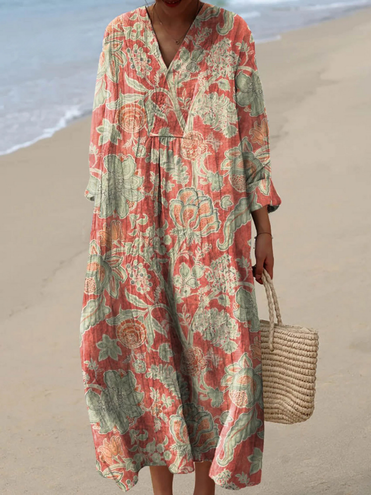 Floral V-Neck Long Sleeve Maxi Dress
