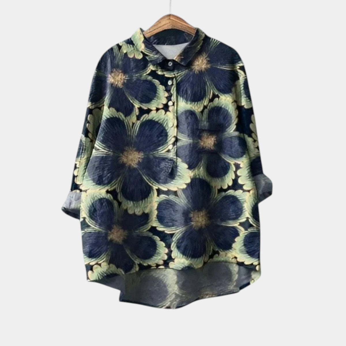Floral Print Collared Long Sleeve Button Up Blouse