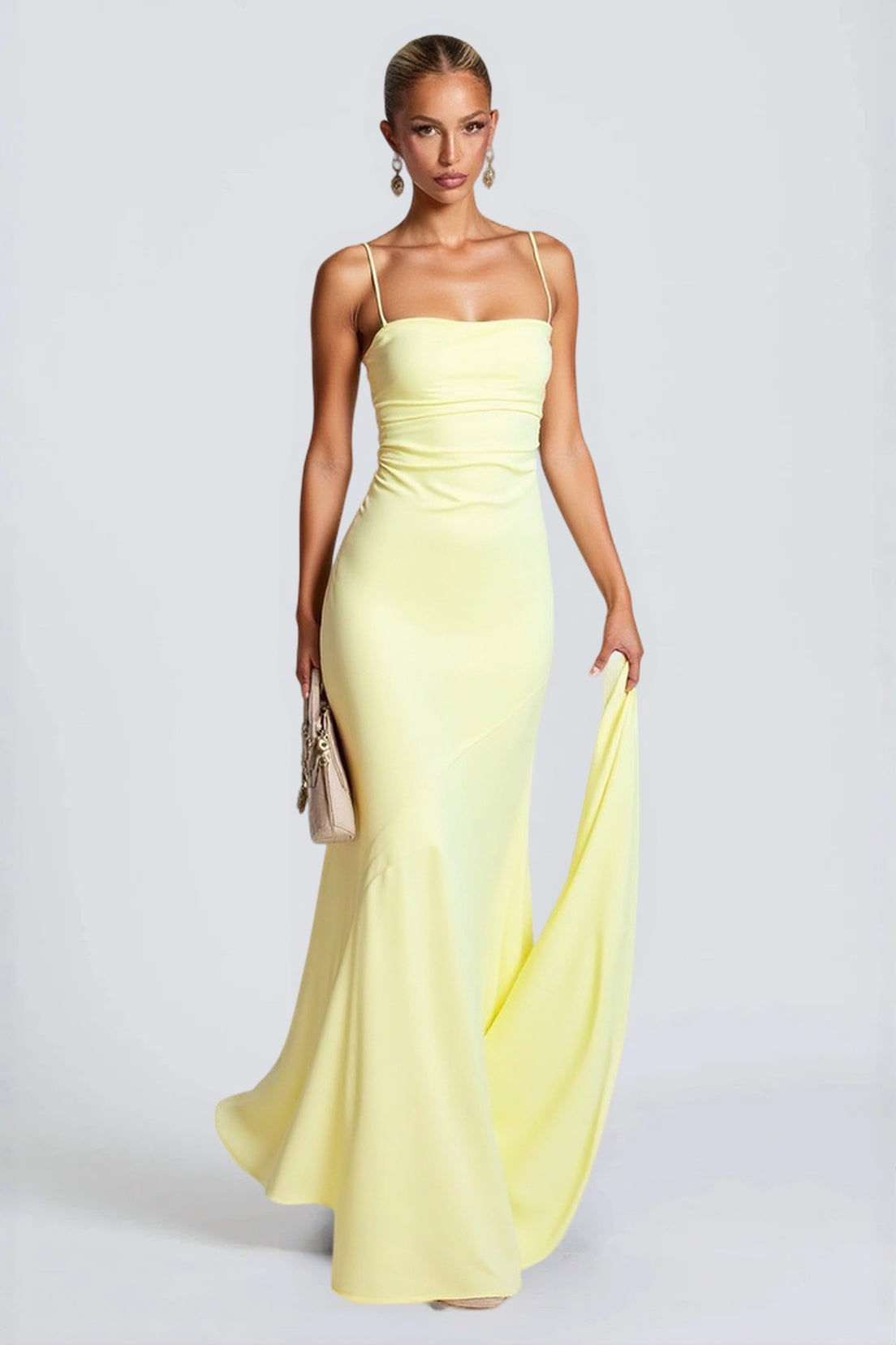 Belted Backless  Maxi Silk Dress in Black - View 5