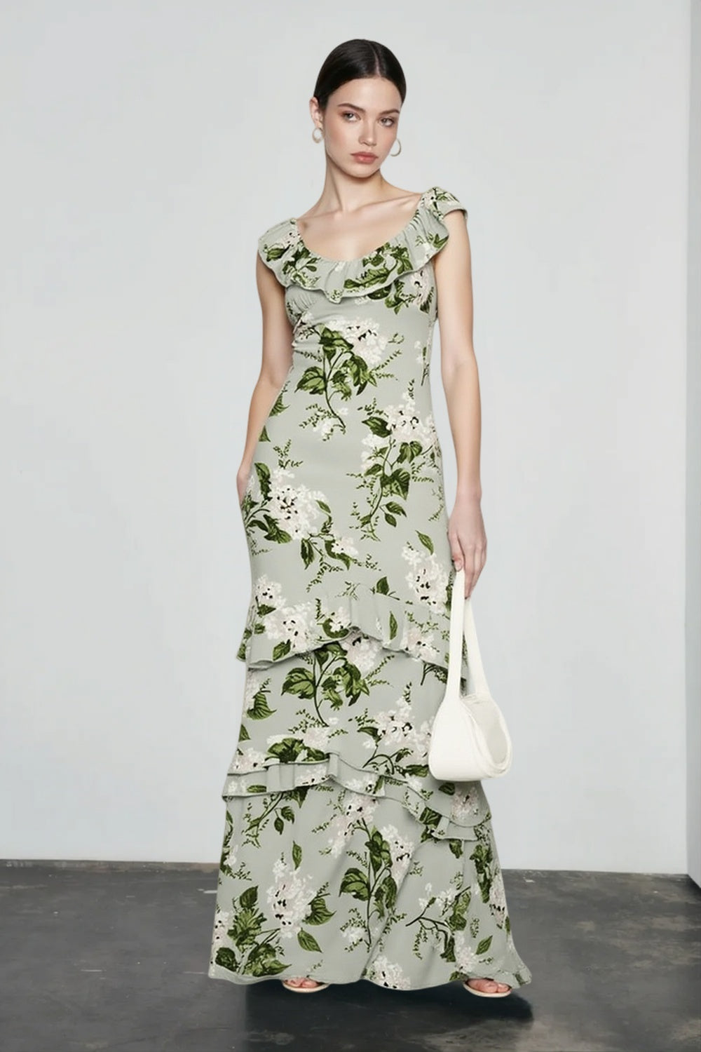 Floral Ruffle Strap Scoop Neck Tiered Maxi Dress 5