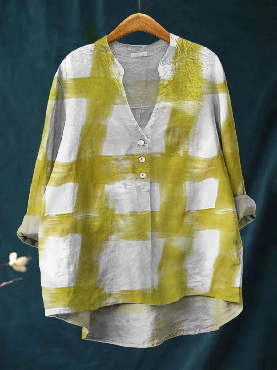 Brushed Check Print Notch Neck Roll Sleeve Tunic Top 2