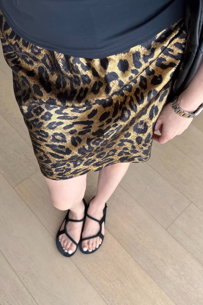 Wrinkle Resistant Leopard A-Line Skirt