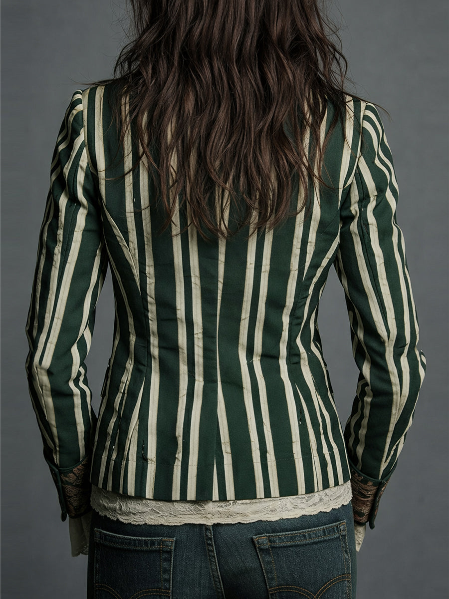 Floral Striped Notch Lapel Single Button Blazer 8