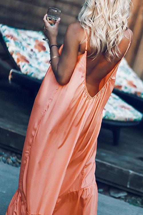 Spaghetti Strap V-Neck Tiered Ruffle Hem Maxi Dress - View 6