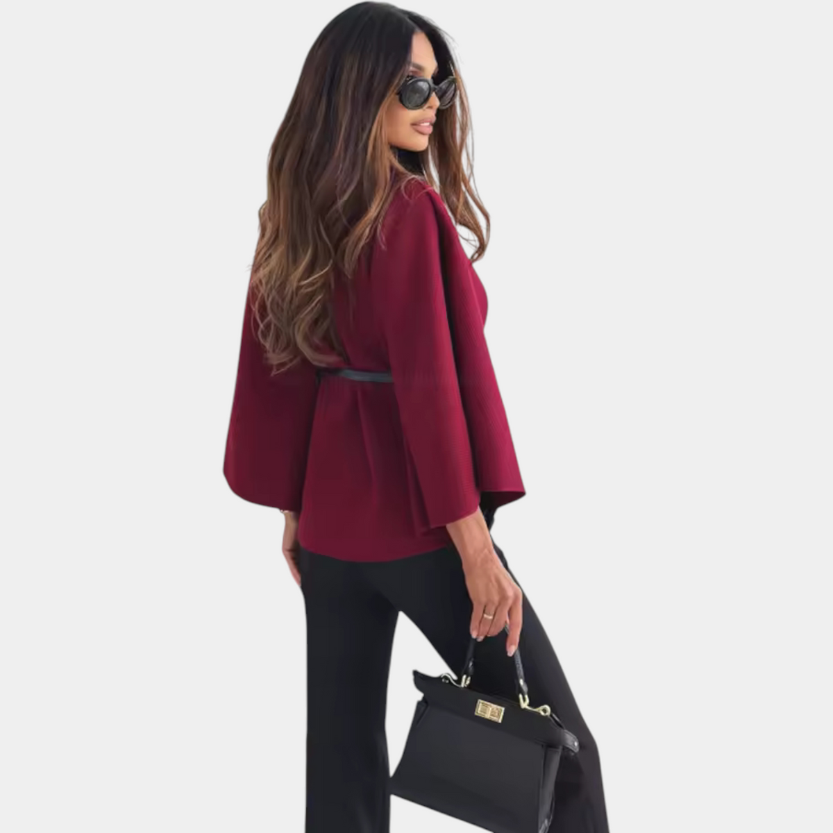 Cape Sleeve High Neck Belted Poncho Cape 7