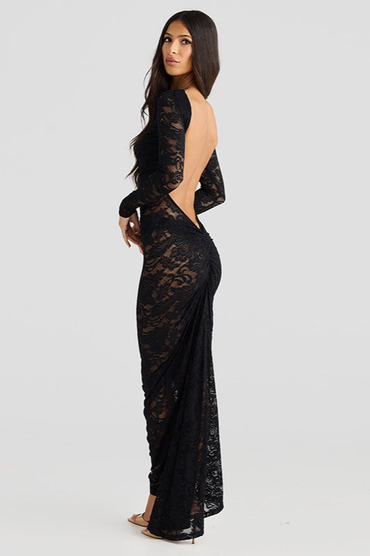Lace Backless Long Sleeve Lace Dress - View 5