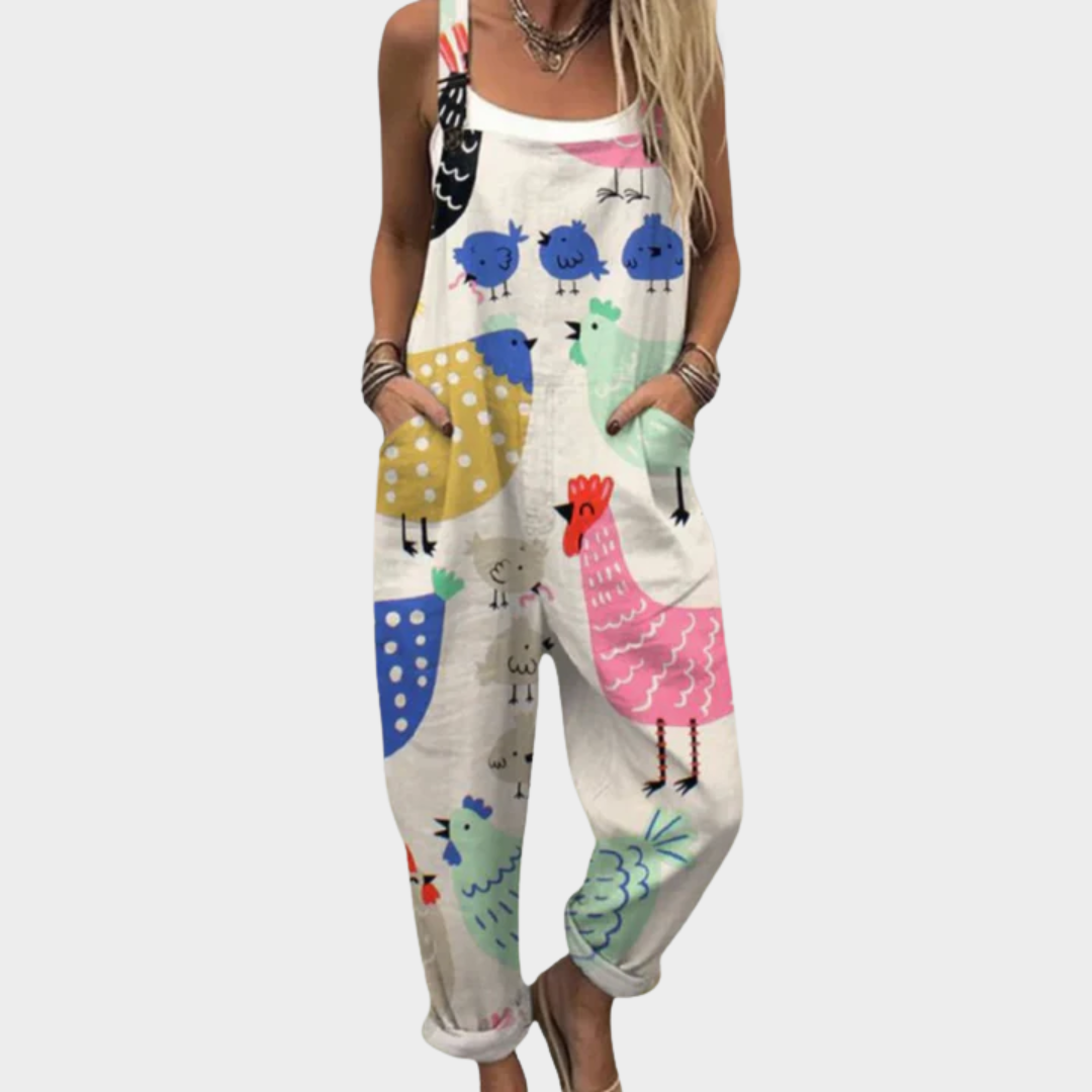 Cartoon Chicken Print Sleeveless Overall Jumpsuit
