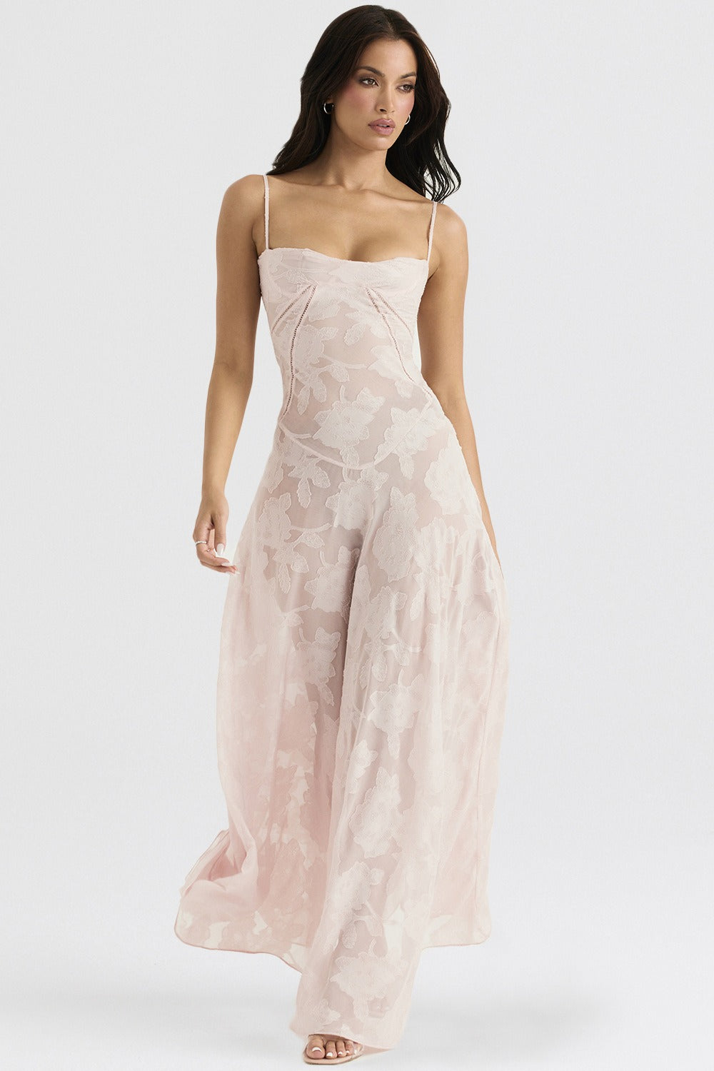 Lace Spaghetti Strap Corset Flowy Maxi Dress - View 4