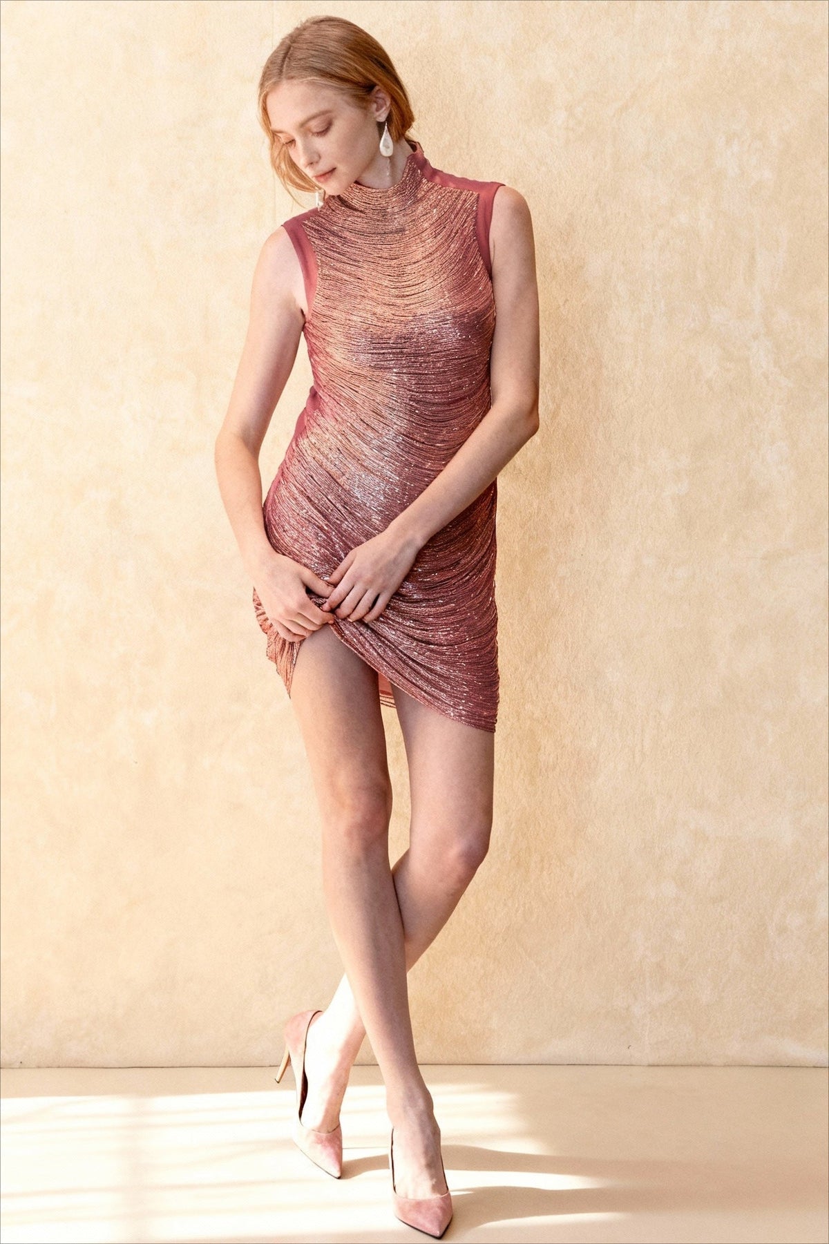 Metallic Bandage Mock Neck Sleeveless Bodycon Mini Party Dress - View 2