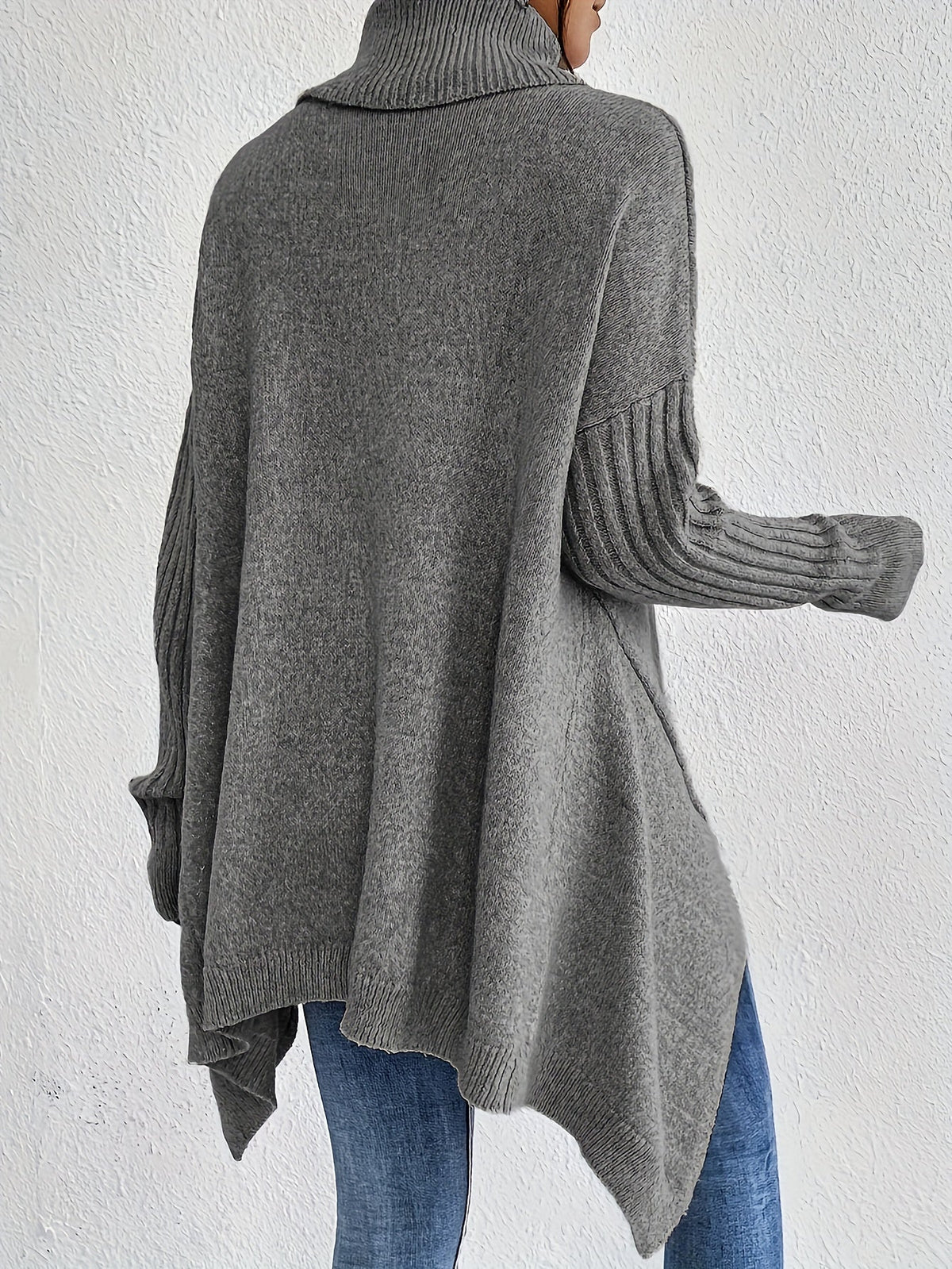 Turtleneck Long Sleeve Oversized High Low Sweater 19