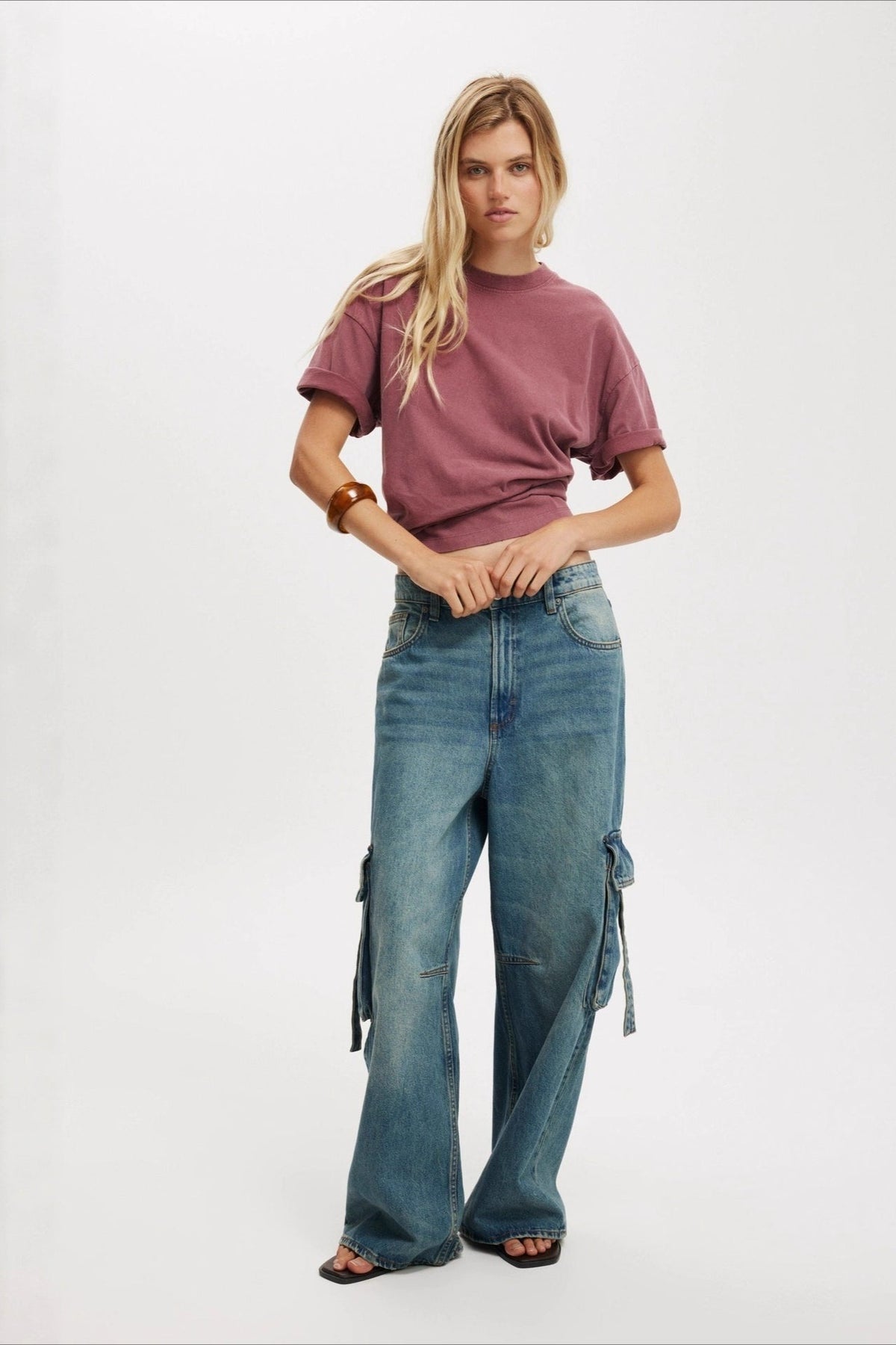 Vintage Washed Distressed Wide-Leg Denim Jeans