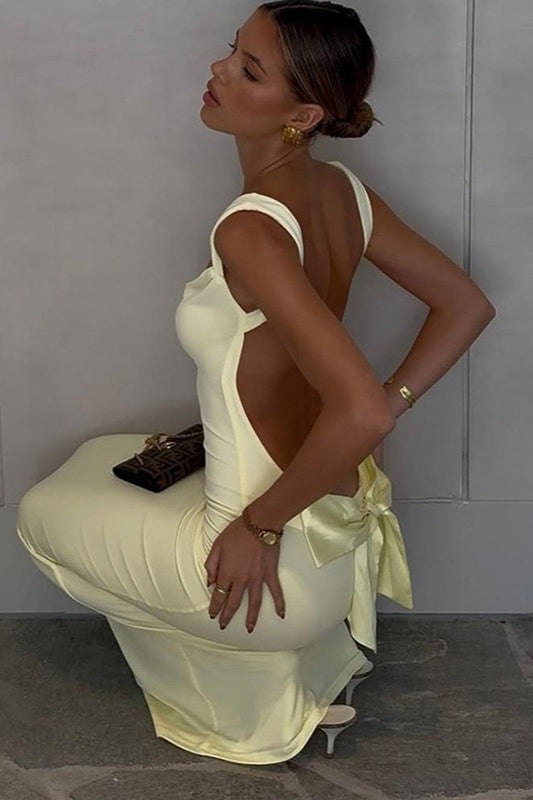 Open Back Bow Tie Sleeveless Bodycon Maxi Dress - View 22