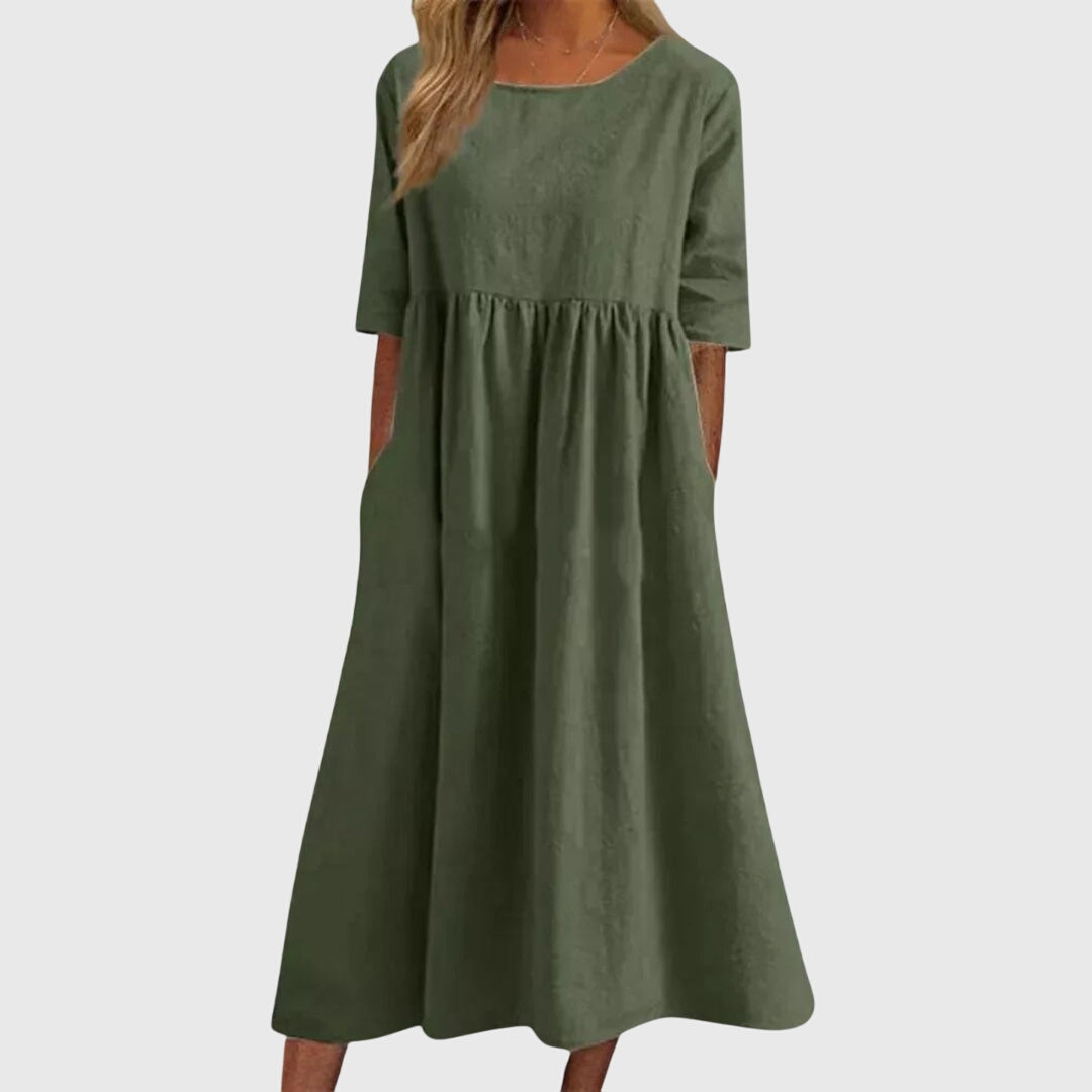 Round Neck Short Sleeve Tiered Midi Dress 5