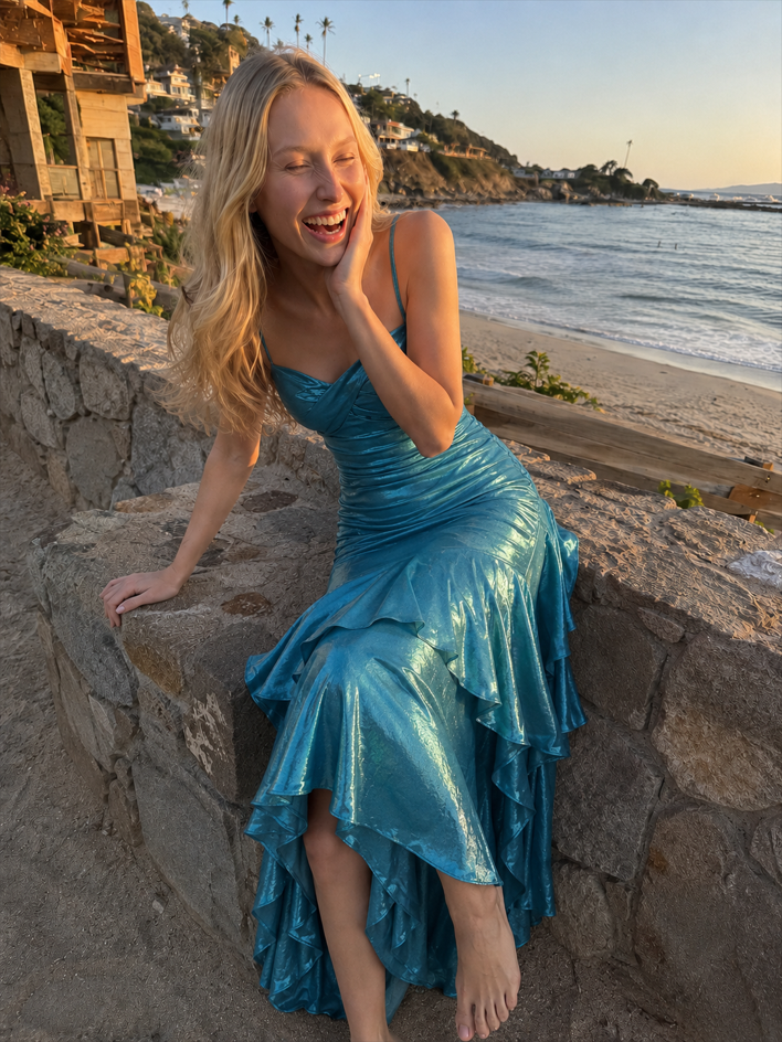 Satin Strappy Ruffle Tiered Mermaid Maxi Dress 5