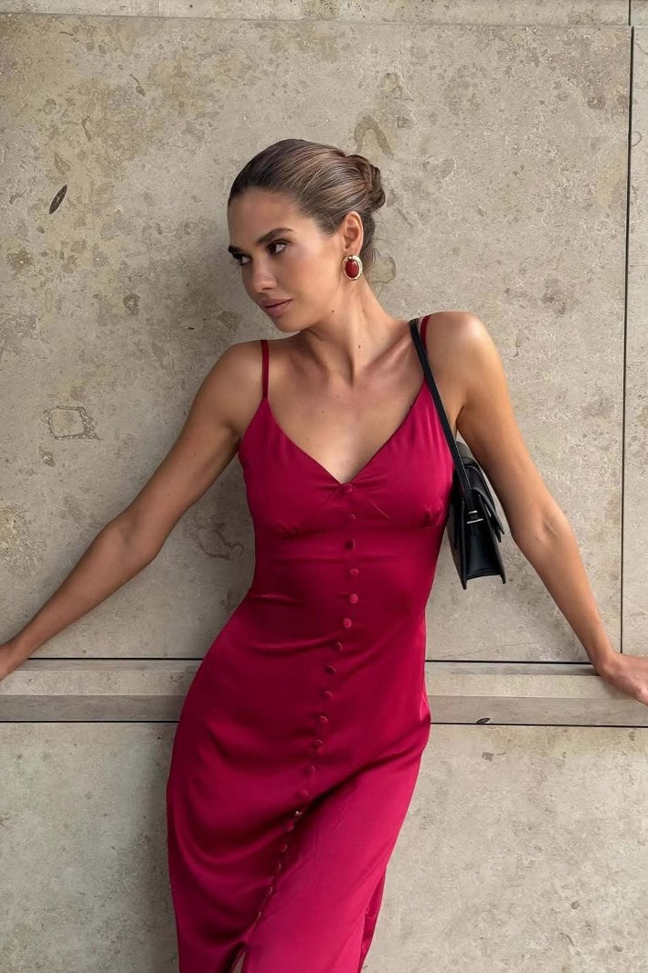 Solid Lace-Trim Cami Maxi Silk Dress - View 2