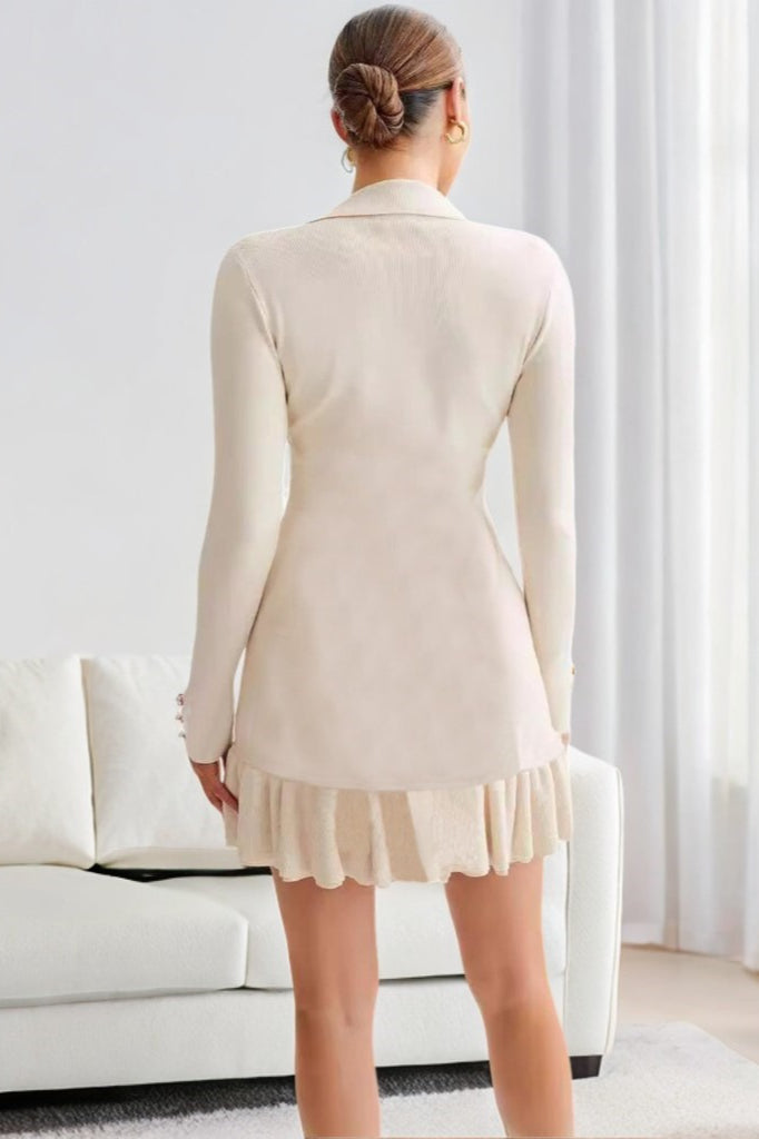 Pearl Button Ruffled Collar Knit Sweater Dress - View 9