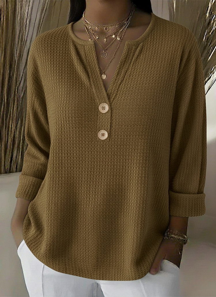 Notch Neck Waffle Knit Button Henley Top 10