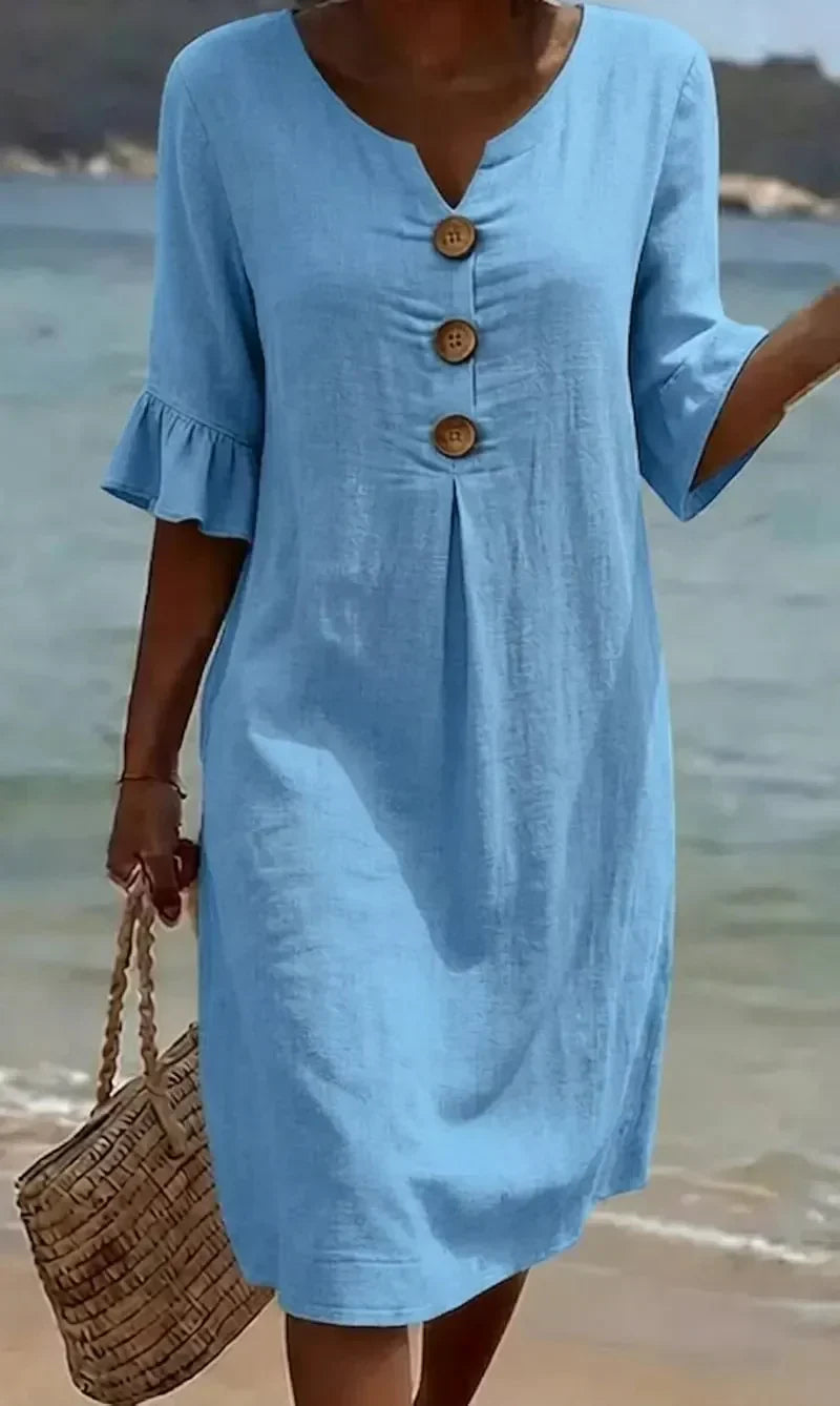 V-Neck Button Front Ruffle Sleeve Midi Dress 4