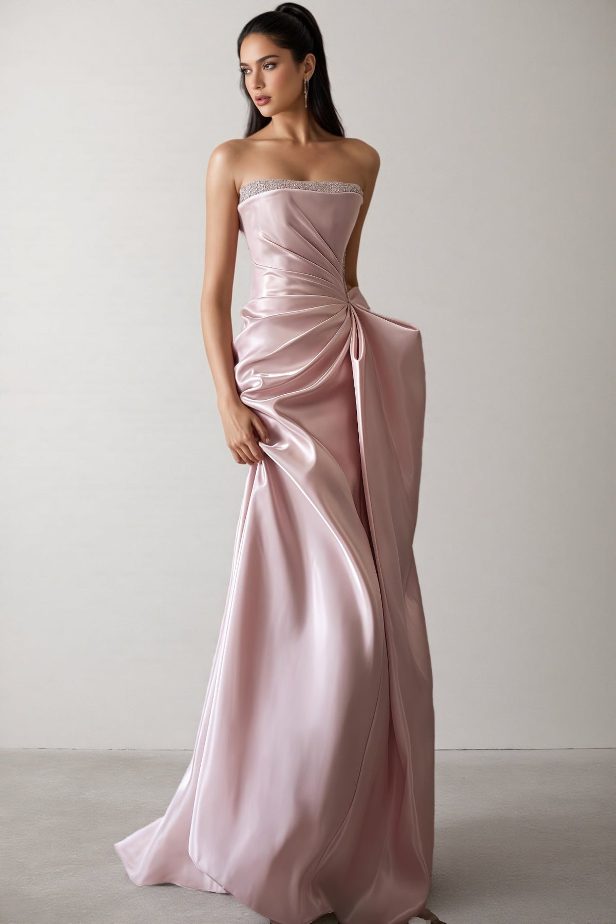 Lyriclr Pink Rhinestone Strapless Maxi Dress - View 5