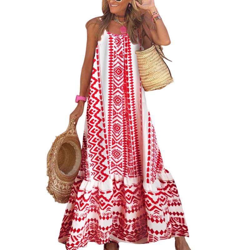 Damask Print Spaghetti Strap Tiered Maxi Dress 8