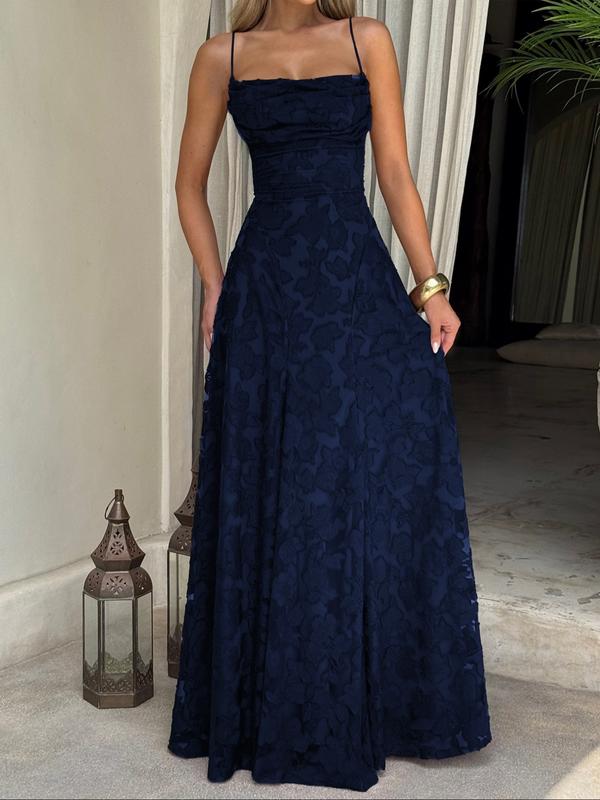 Floral Textured Spaghetti Strap A-Line Maxi Dress 3