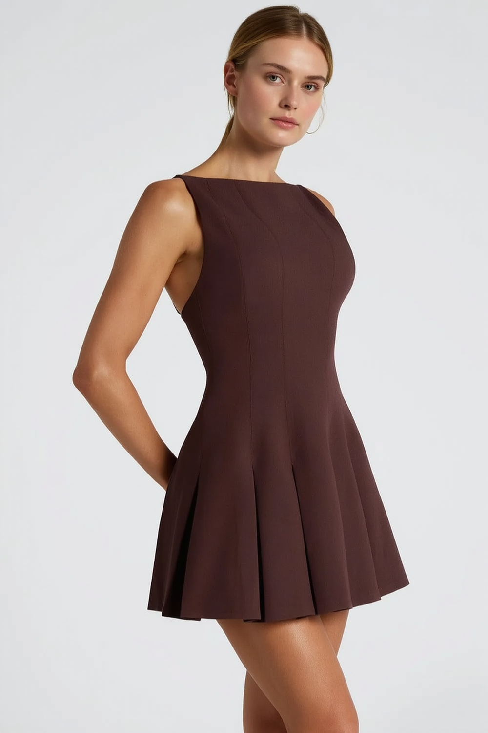 Pleated Sleeveless Slim Work Dress