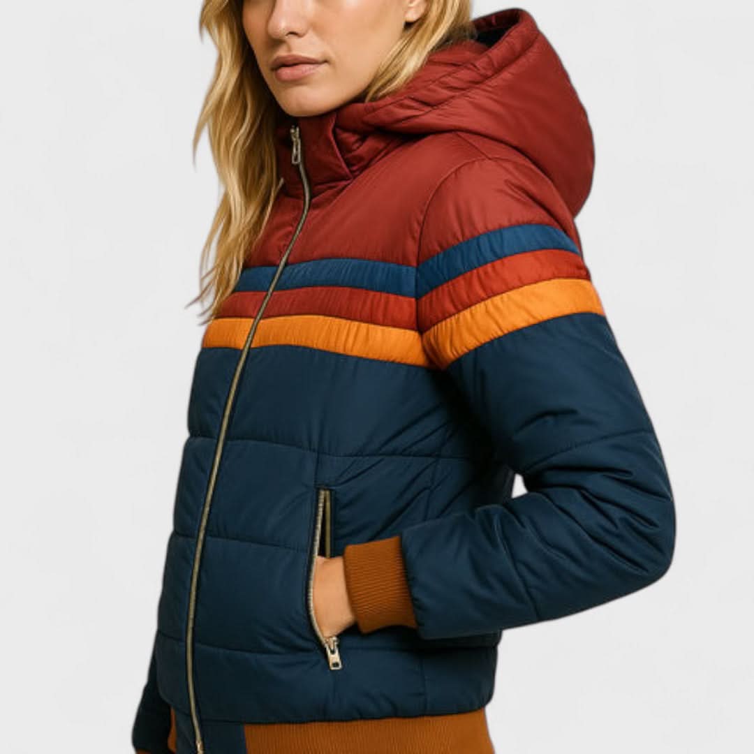 Striped Hooded Zip Front Puffer Jacket 5