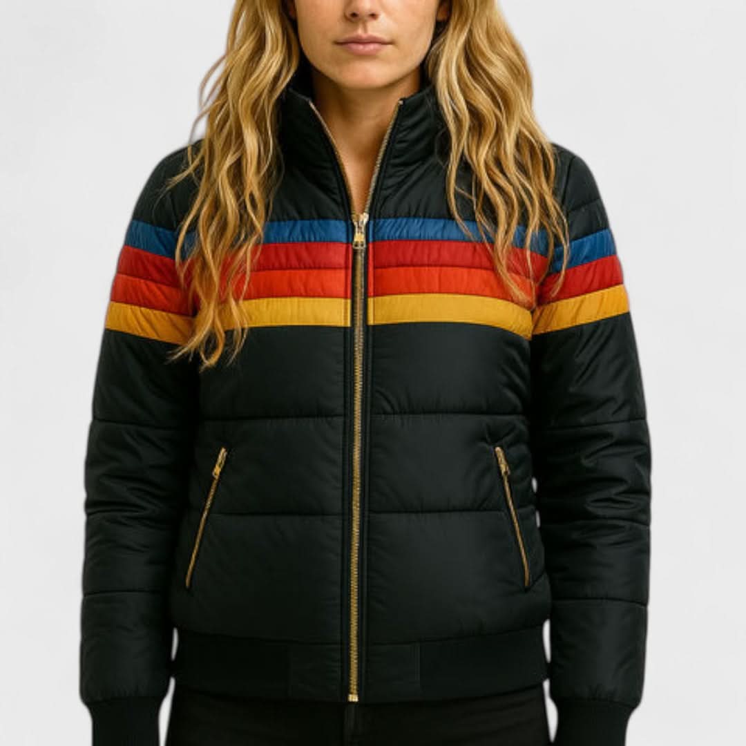 Striped Hooded Zip Front Puffer Jacket 11