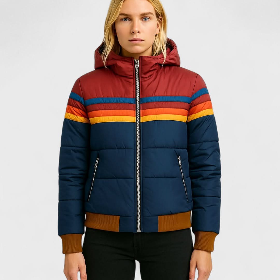 Striped Hooded Zip Front Puffer Jacket 6
